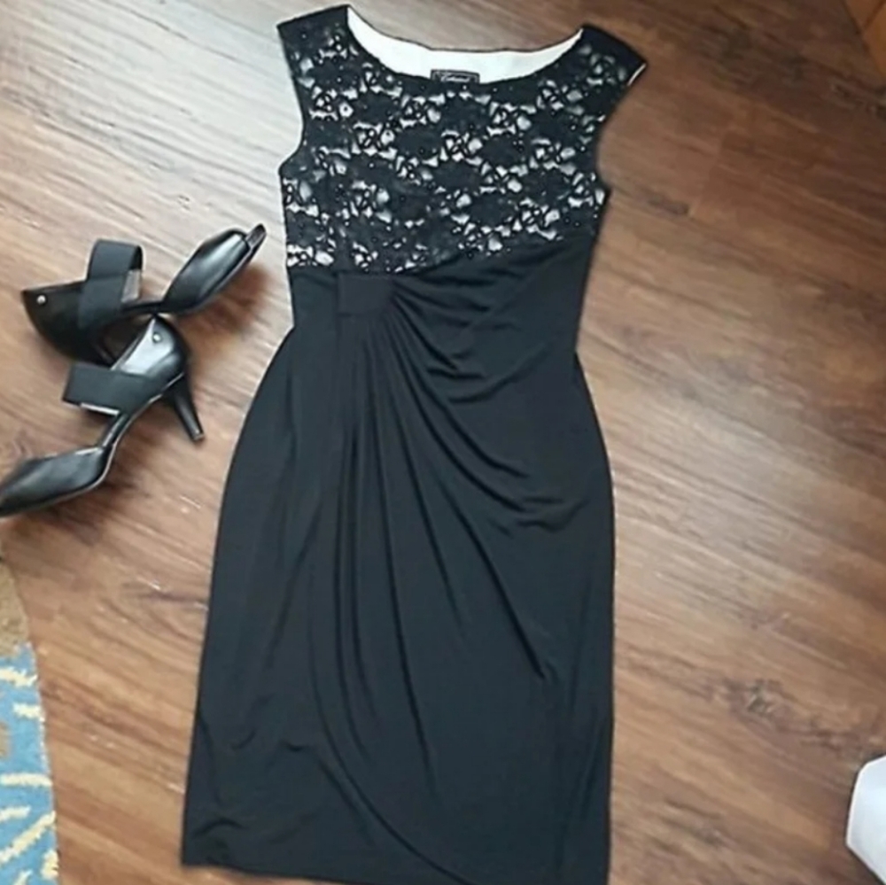 Black Lace Holiday Event Cocktail Dress Womens XS 4